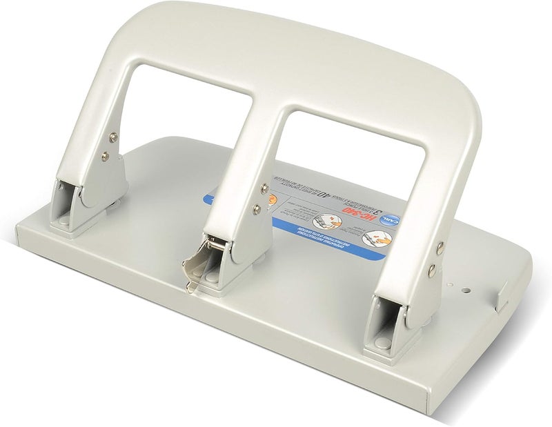 CARL HC-340 Medium-Duty 3 Hole Paper Punch with 40 Sheet Capacity - Metallic - Image 1